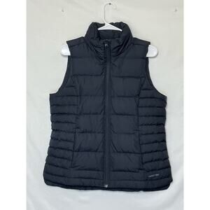 Lands’ End Women’s 10/12 Black Down Blend Zip Front Puffer Vest Insulated Fall